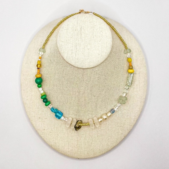 โจ Handmade Gold Chain Necklace with Mixed Gemstone Beads & Charm Detail โจ - Picture 1 of 1